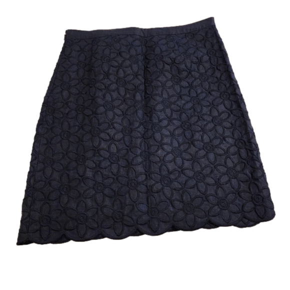 Talbots Navy Blue Floral Embroidered Scalloped Hem‎ Linen Skirt size 8 new!!! - Picture 4 of 14